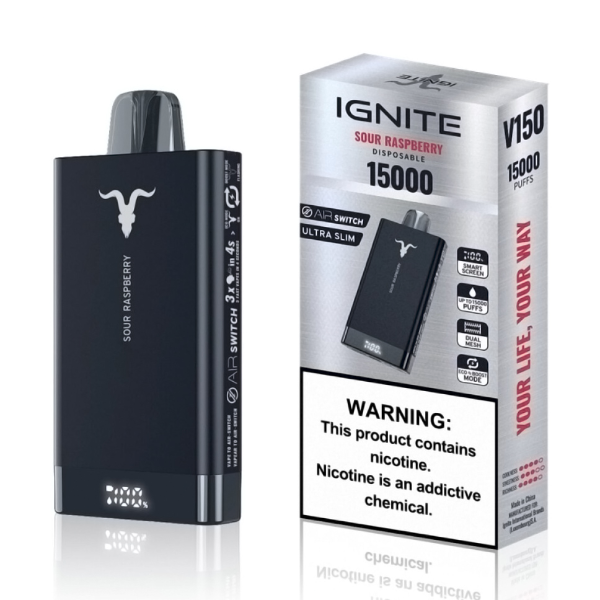 VAPER IGNITE V150 15000 PUFF SOUR RASPBERRY